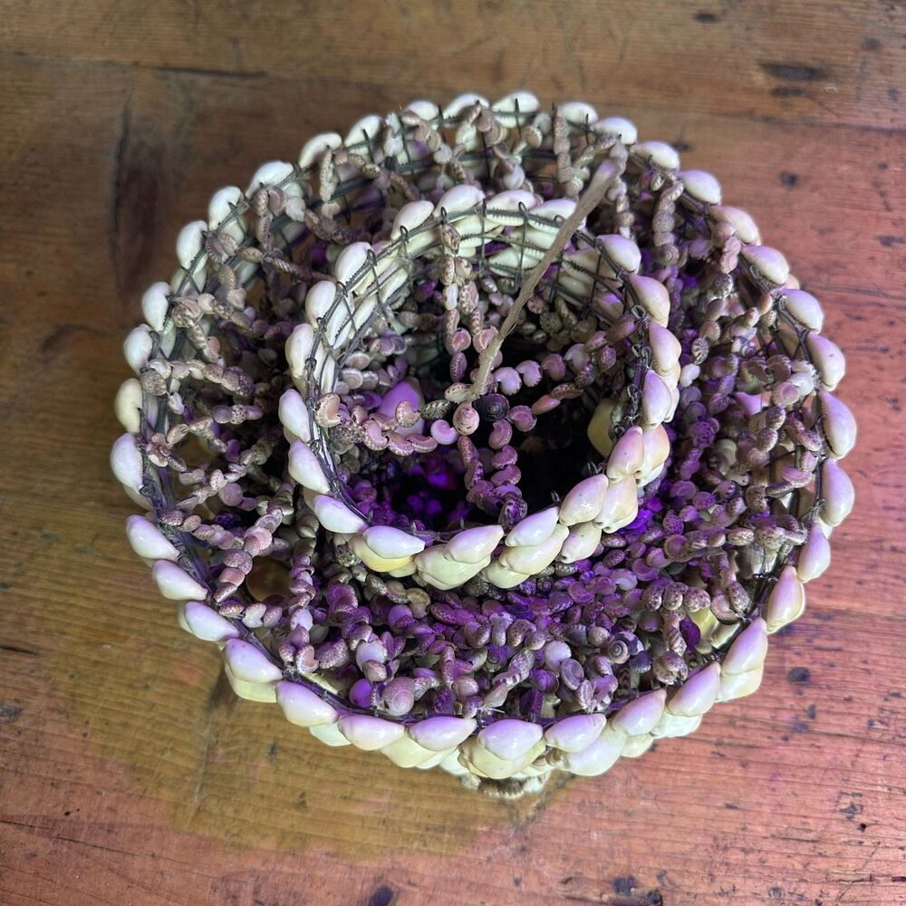 1970's Vintage Sea Shell Hanging Plant Holder Coastal Boho Mobile Chandelier - Picture 8 of 8
